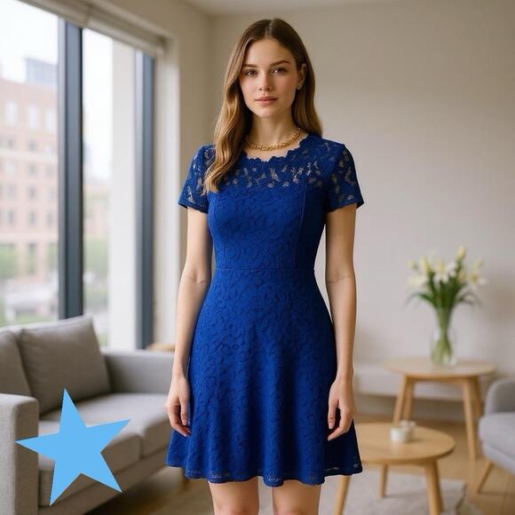 Diane Von Furstenberg DVF Womens Fifi Royal Blue Short Floral Lace Dress 6 M NWT - Picture 1 of 14